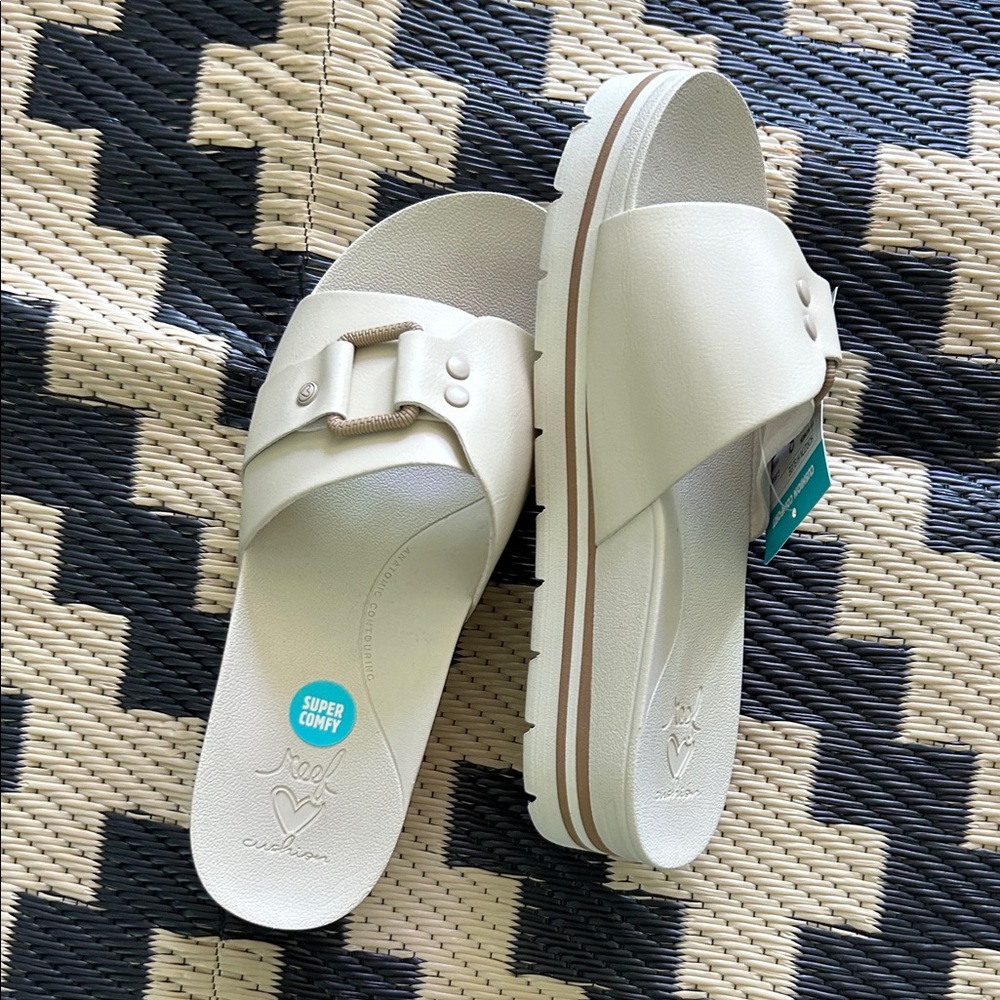 Reef Cream Slide Sandals with Buckle
